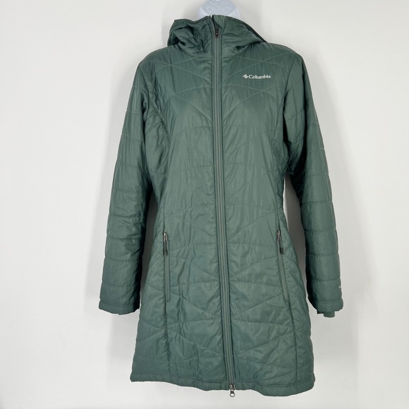 Columbia Omni-Heat Women Size Small Green Mighty Lite Hooded Puffer Jacket - Picture 11 of 11